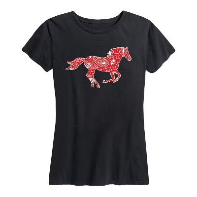 Women's Country Casuals Western Print Horse Short Sleeve Graphic T-Shirt - Black - Large | Target