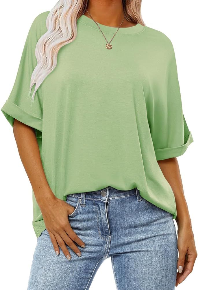 KEEDONE Women's Oversized T Shirts Short Sleeve Crewneck Summer Tops Casual Loose Basic Tee Shirt... | Amazon (US)