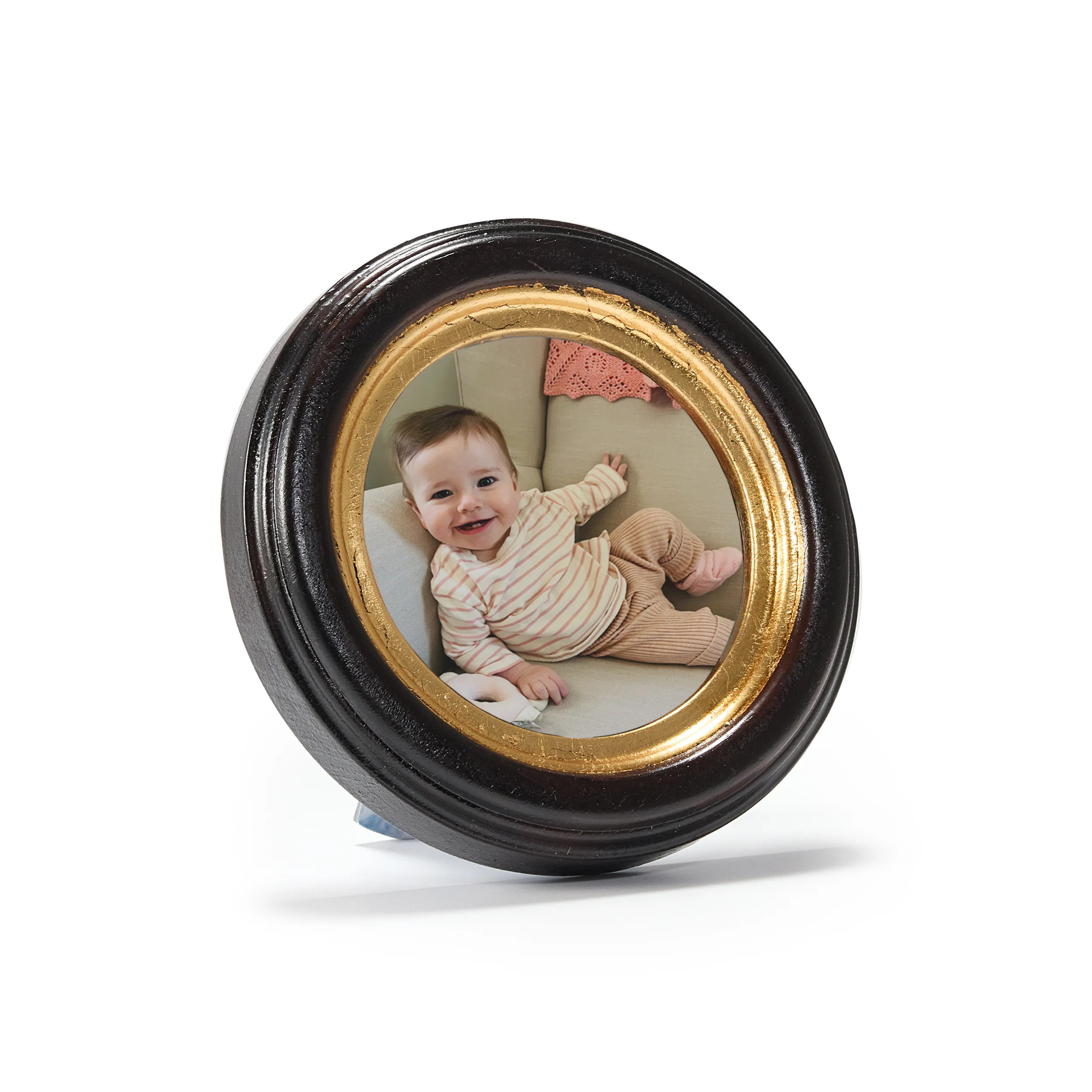 Antiqued Round Tabletop Frame - Polished Wood and Gold | Framebridge