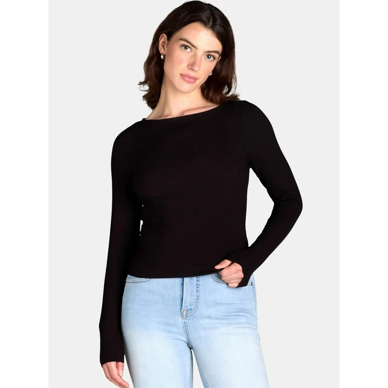 No Boundaries Ballet Back Ribbed Knit Top, Women's and Women's Plus | Walmart (US)