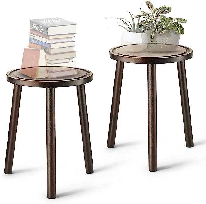 LITADA Wood Plant Stands (Set of 2) Mid Century Small Side Table, 15.8’’ Tall – Round Side ... | Amazon (US)