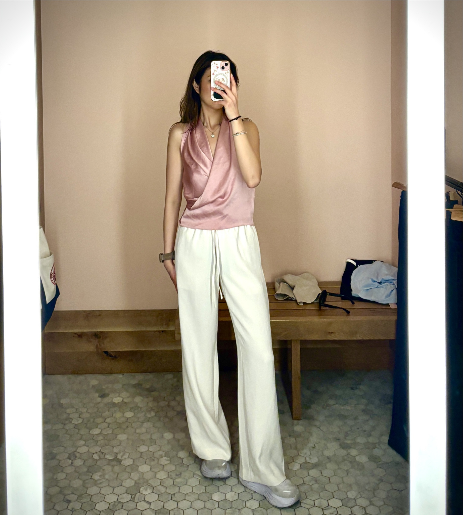 Aritzia has 20-50% off right now so check them out! Super cute too to elevate your going-out outfit! This pink is a summer colour and they currently have a lot of gorgeous winter colours. Bonus — doesn’t wrinkle so you can store the top super easily! Runs a little big. Paired it with the lodge pants here, which are super comfortable and flattering. You can see a bit of the pocket outline though, as with a lot of their light coloured pants, but I still love these! 

#LTKPetite #LTKSaleAlert #LTKSeasonal