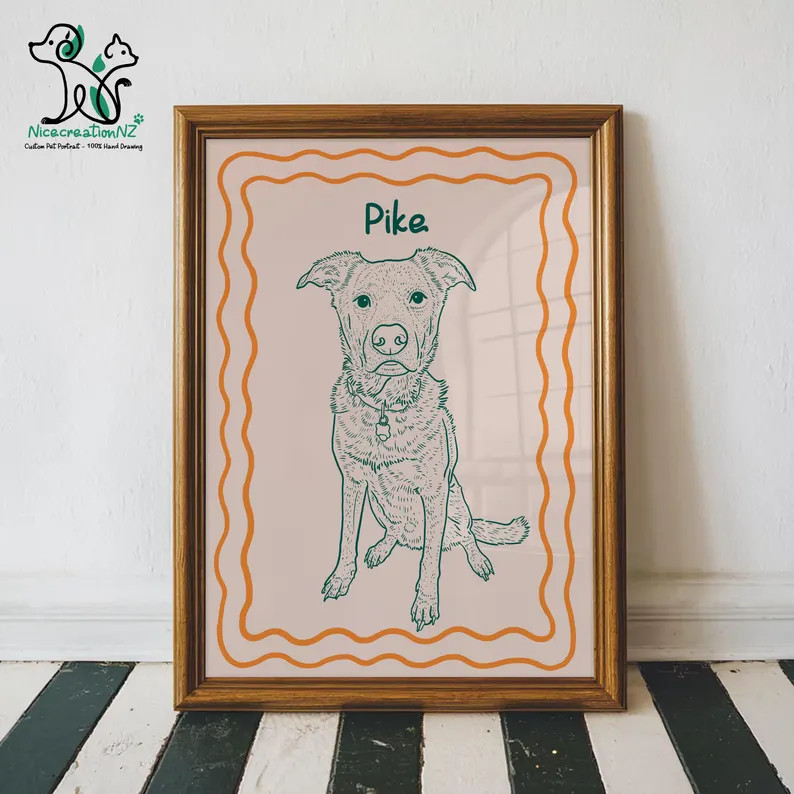 Custom Funky Pet Portrait, Cute Digital Cat Poster, Custom Badly Drawn Dog Portrait Minimalist Cu... | Etsy (US)