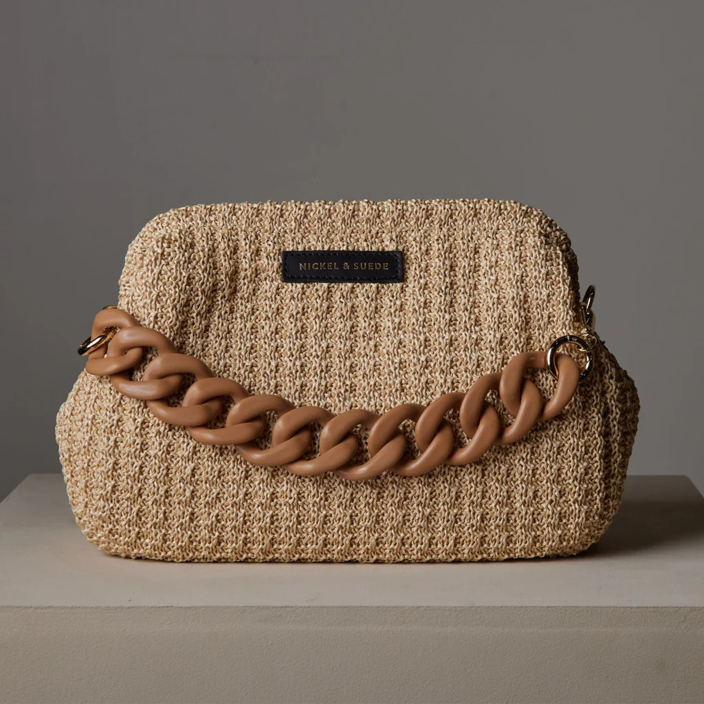 Raffia Paloma Shoulder Bag | Nickel and Suede