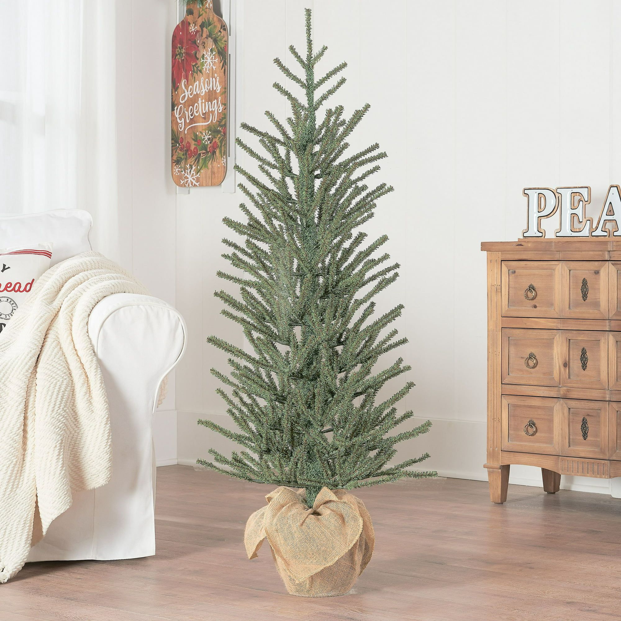 Holiday Time Green Fir Tree with Burlap Base Christmas Decoration, 48" | Walmart (US)