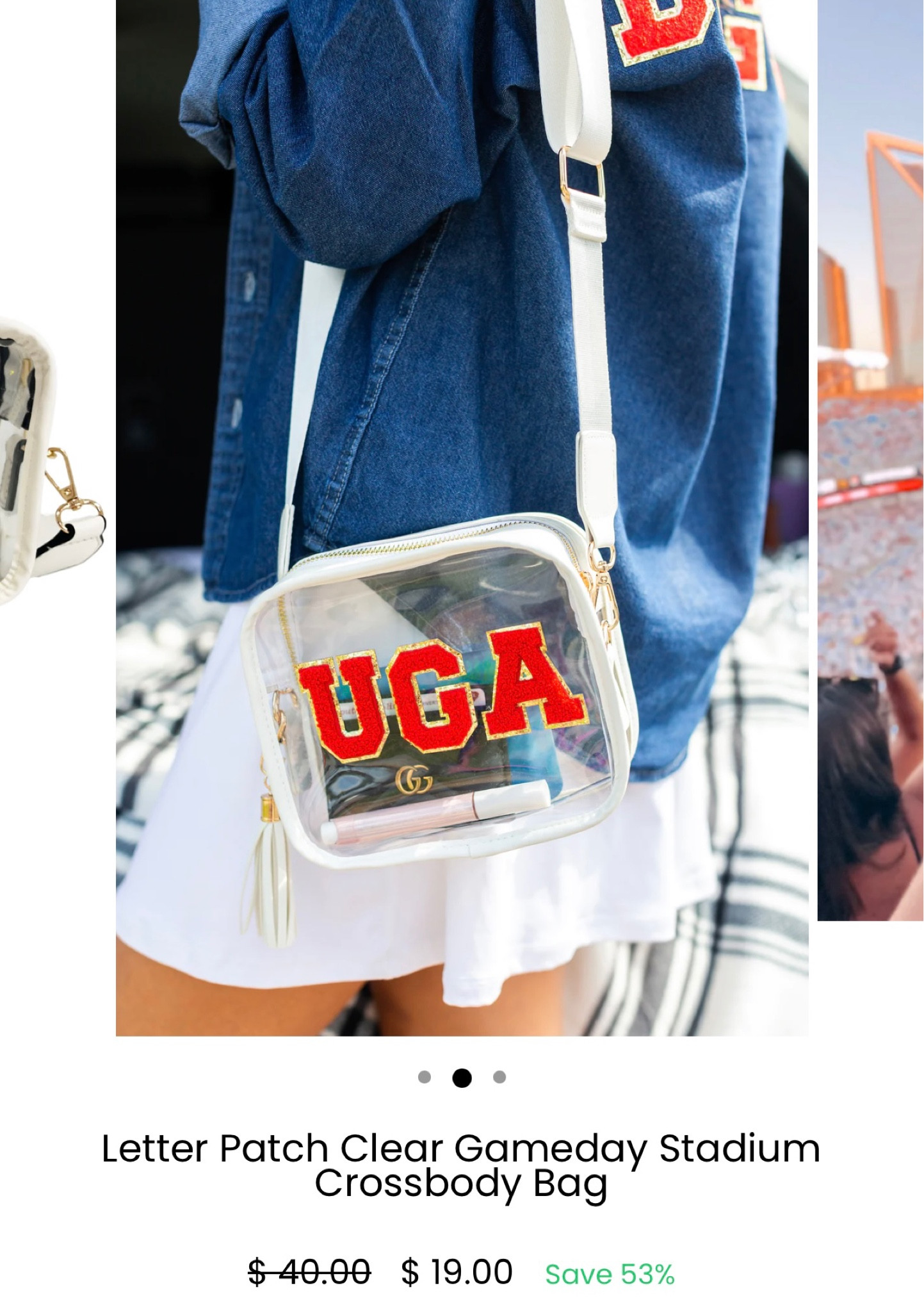 Get concert and game day ready with these clear purses from United Monogram! 😍✨
Under $20 and you pick from a white or black bag and customize it with different colored patches! 

Ordered mine in white with pink lettering in my initials EBH. 


#concert
#concertready
#onsale
#clearbag
#clearhandbag
#gameday
#gamedayready
#clearstadiumbag
#stadiumbag
#under20


#LTKsalealert #LTKmidsize #LTKitbag