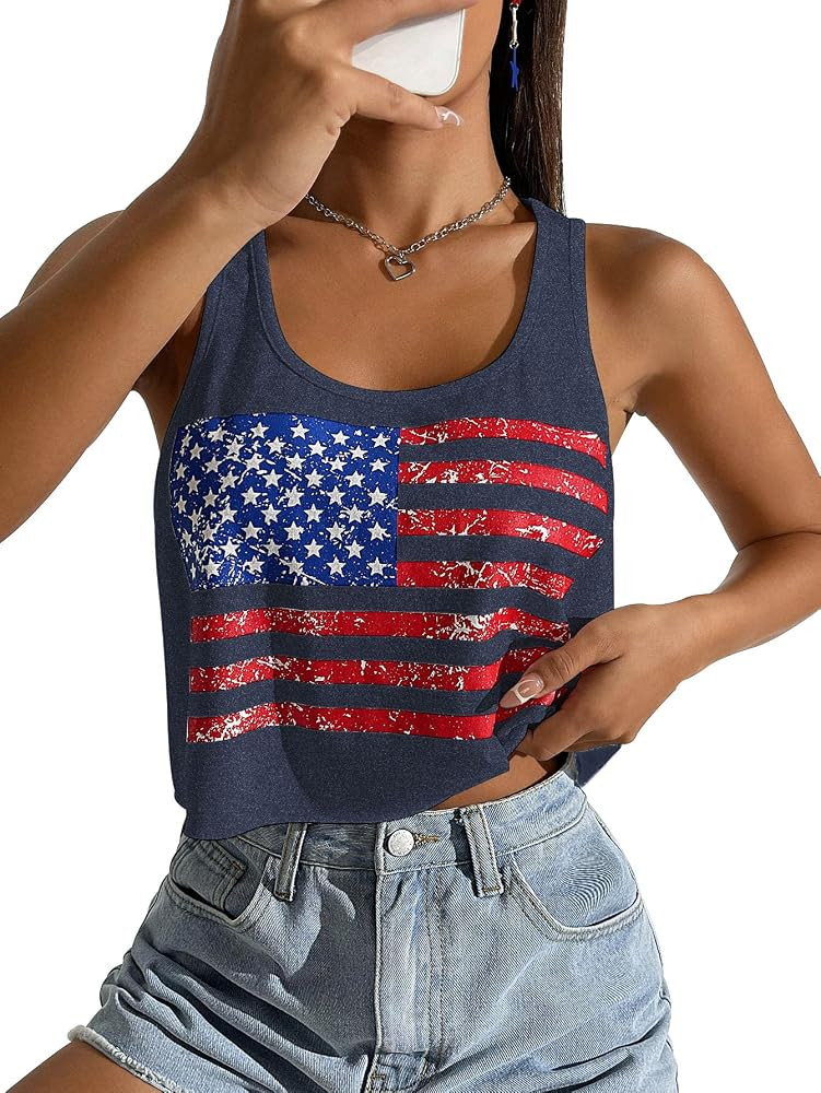 Women's Red White and Blue Shirts Patriotic Tops American Flag Graphic Crop Tops for Teen Girls | Amazon (US)