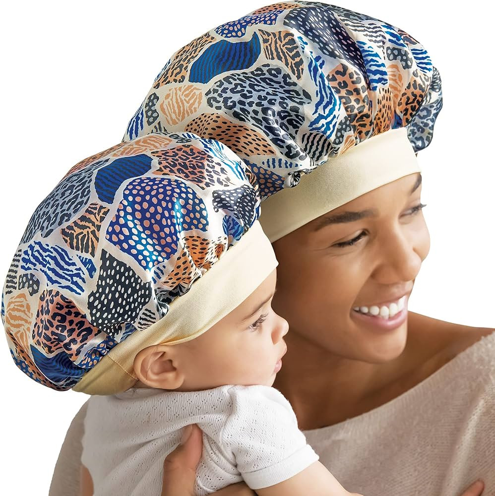Red by Kiss 2-in-1 Mommy & Me Satin Bonnet Sleep Cap for Adult and Babies, Soft, Stretchy, and Sa... | Amazon (US)