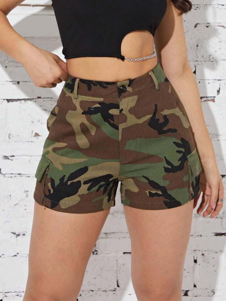 Camo Print Flap Pocket Cargo Shorts | SHEIN