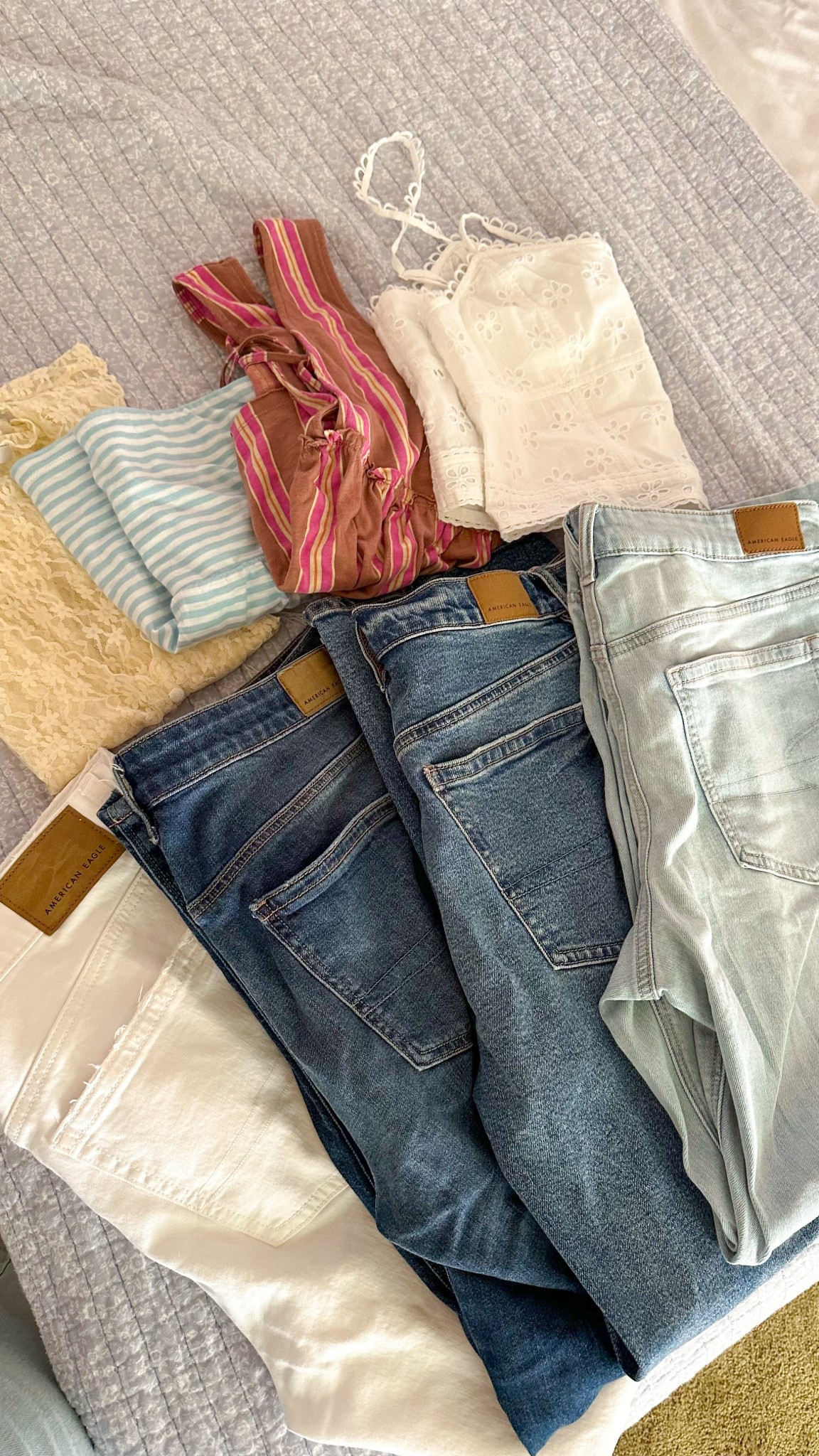 Which outfit should I wear today from @americaneagle 
#AEGifted #AEJeans
•
•
#outfitinspiration #pinterestaesthetic #pinterestgirl #outfitideas #fashionstyle #springoutfits #ootd