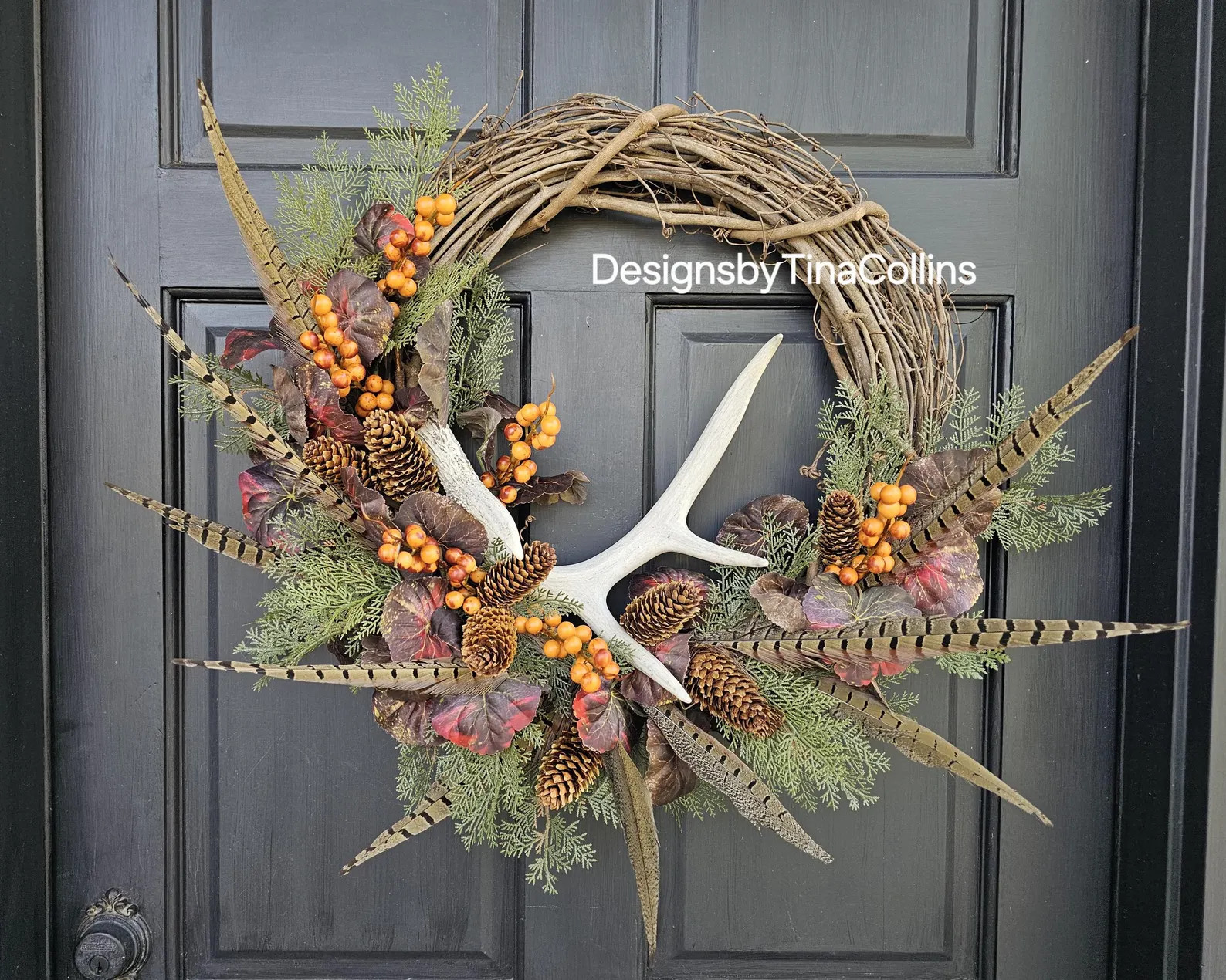 Rustic Fall Deer Antler and Pheasant Feather Wreath: Woodland Cabin Decor | Etsy (Global)