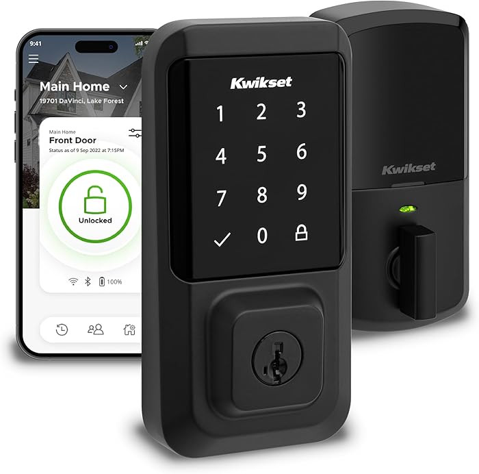 Kwikset Halo Wi-Fi Smart Lock, Keyless Entry Front Door Touchscreen Deadbolt, Matte Black Finish,... | Amazon (US)