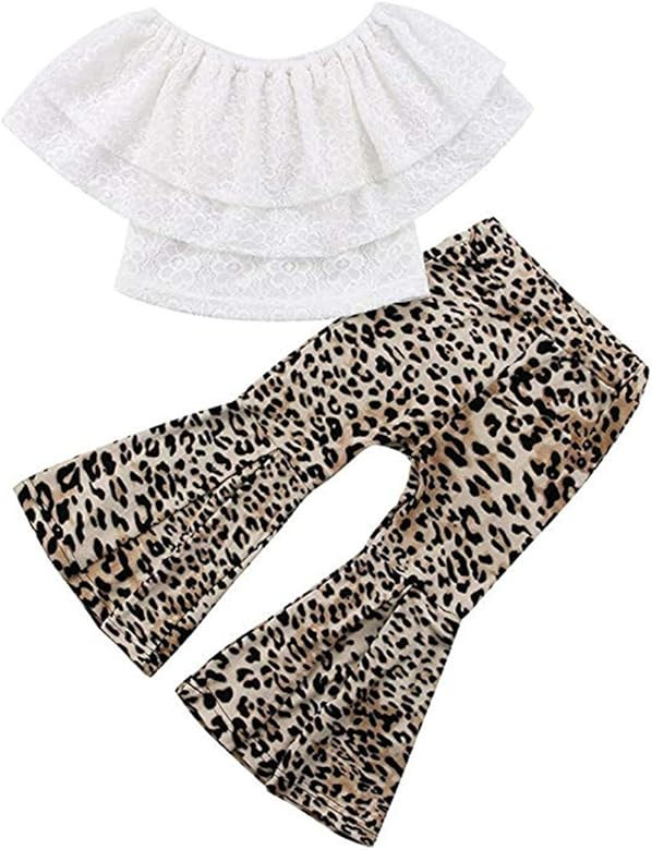 Baby Kids Girl Off-Shoulder T-Shirt Top + Long Flare Pants Ruffled Short-Sleeve Outfit Clothes Se... | Amazon (US)