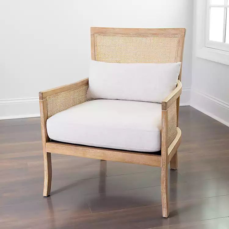 New!Natural Cane Accent Chair with Cream Cushions | Kirkland's Home