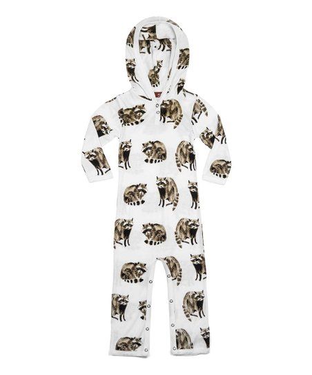 White & Brown Raccoon Hooded Playsuit - Infant | Zulily