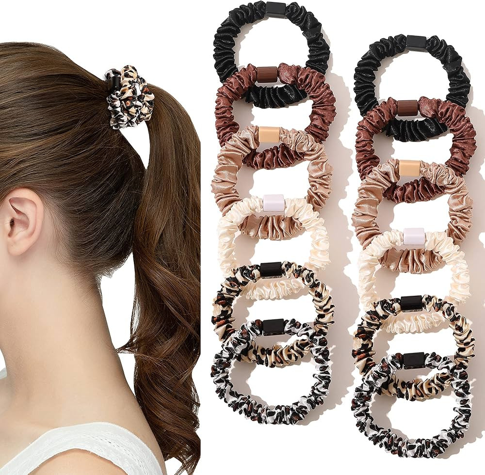 Silk Hair Ties Satin Scrunchies - Small Mini Scrunchy for Women Thick Hair Accessories Cute Soft ... | Amazon (US)