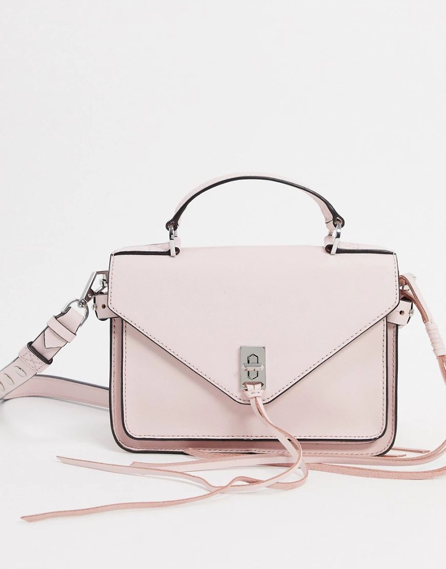 Rebecca Minkoff darren small leather messenger bag with silver clasp in pink | ASOS (Global)