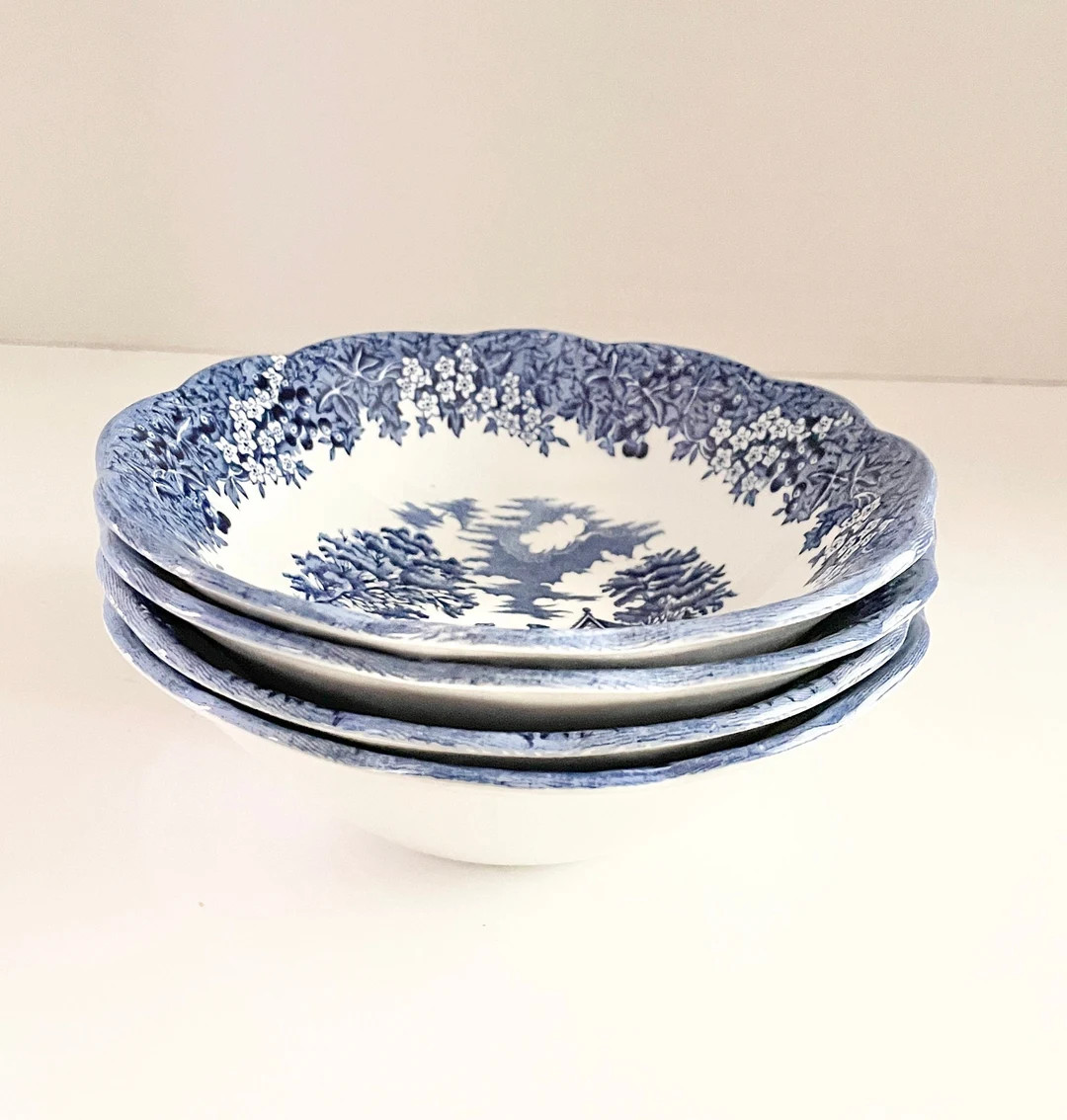 Vintage J & G Meakin Romantic England Blue Coupe Cereal Bowls Set of 4 (round Backstamp) - Etsy | Etsy (US)