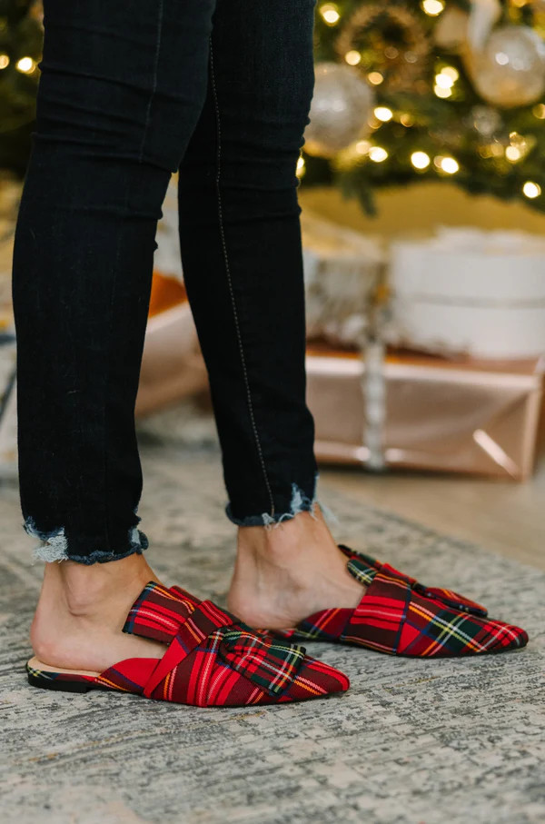 Under The Tree Red Plaid Flat Mules | The Mint Julep Boutique