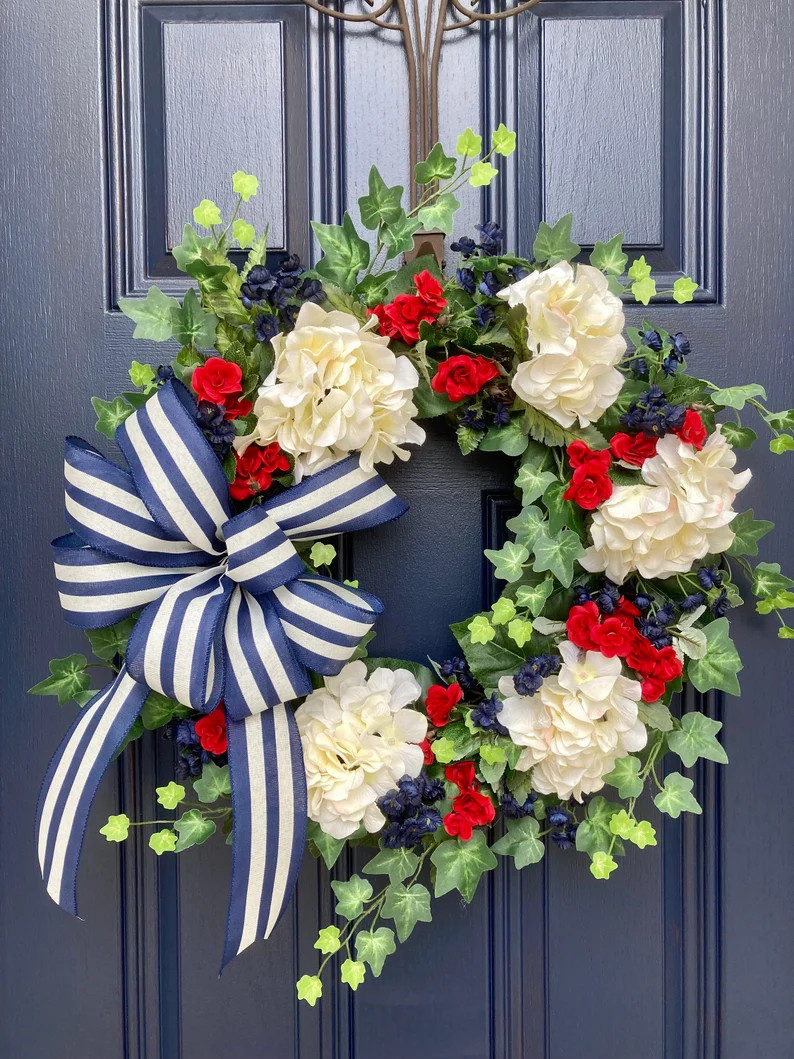 Patriotic Wreath, XL Red White and Blue Wreath, Summer Wreath for Double Doors, Memorial Day Wrea... | Etsy (US)
