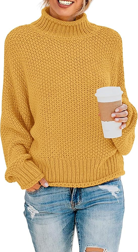 ZESICA Women's 2024 Turtleneck Batwing Sleeve Loose Oversized Chunky Knitted Pullover Sweater Jum... | Amazon (US)