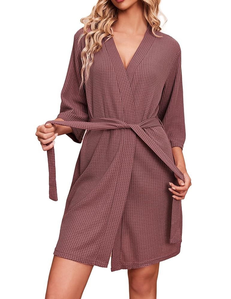 Ekouaer Robes for Women Waffle Knit Bathrobe Soft Lightweight Knee Length Loungewear S-XXL | Amazon (US)
