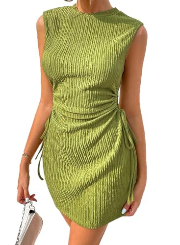 Acelitt Women's Summer Dresses 2026 Beach Casual Crewneck Loose Sundress Ribbed Cut Out Mini Dress Green Small | Amazon (US)