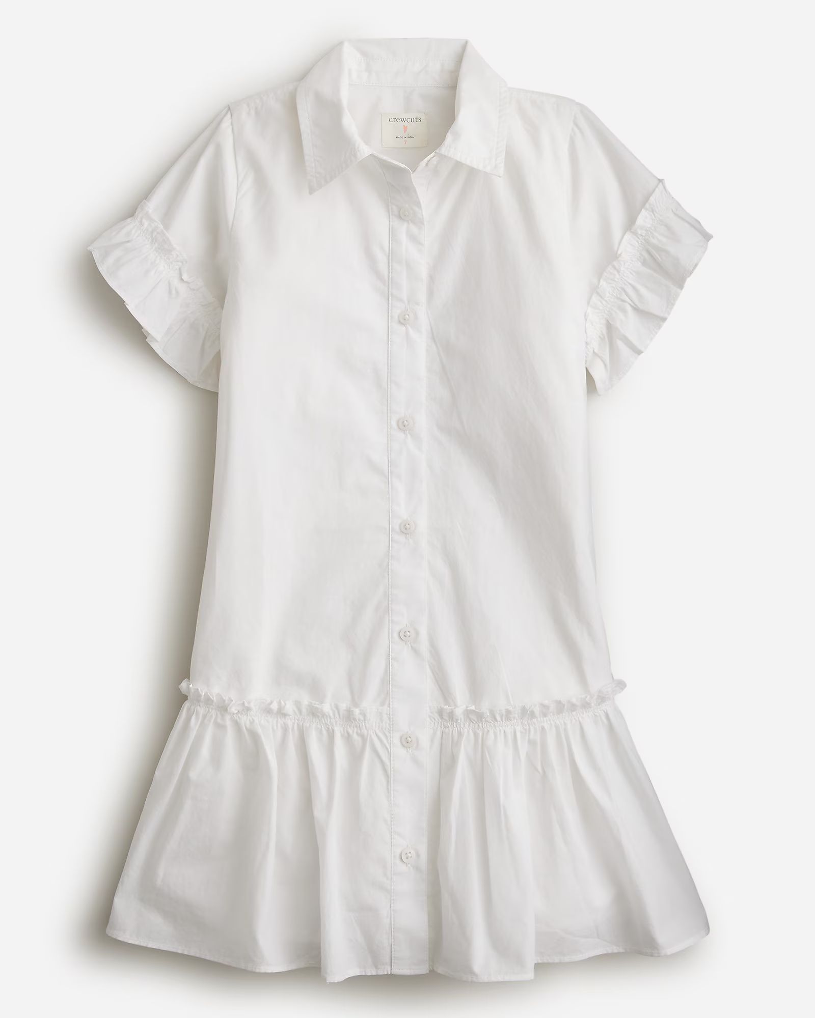 top rated4.3(6 REVIEWS)Girls' ruffle-hem shirtdress in cotton poplin$69.50WhiteSelect a sizeSize ... | J.Crew US