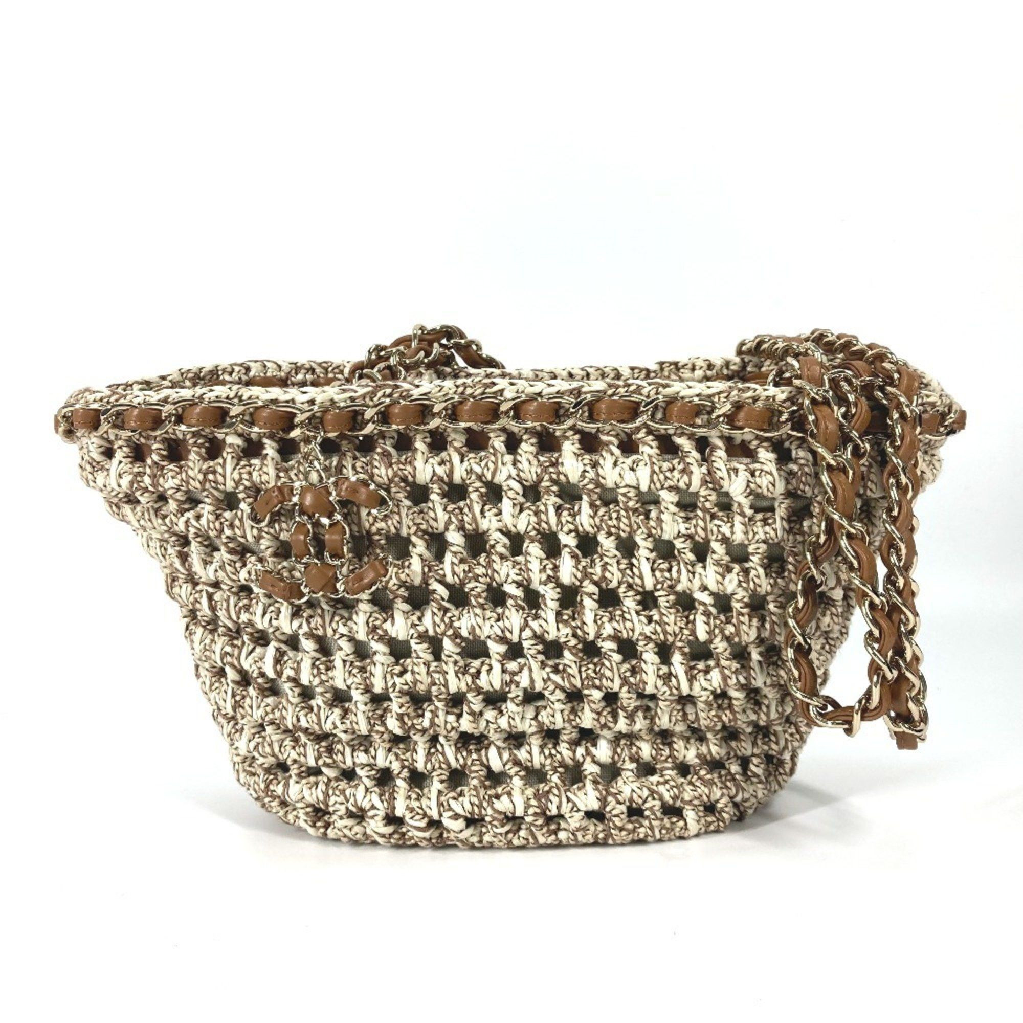CHANEL CC Tote Bag Coco Mark Chain Basket Small Shoulder Leather Canvas Women's Brown | Grailed