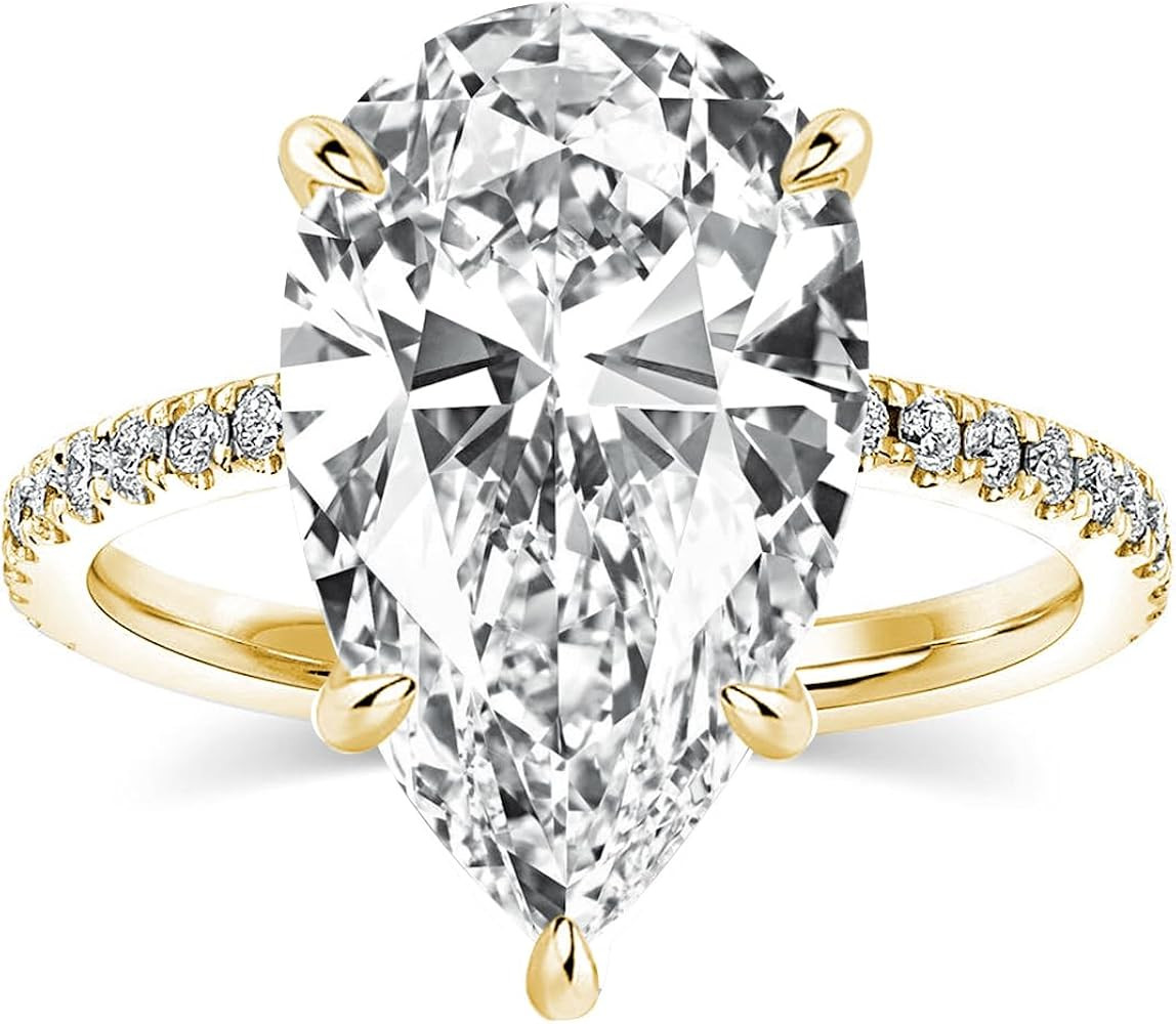5.0CT Elongated Pear Shaped Engagement Ring, Hidden Halo S925 Silver Teardrop Promise Wedding Rin... | Amazon (US)