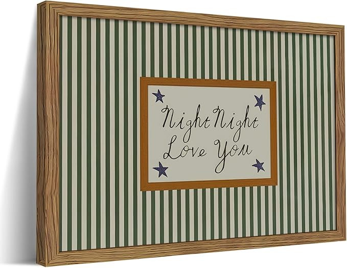 Vintage Green Wall Art, Mid Century Night Night Love You Stripe Canvas Wall Decor Painting, Moder... | Amazon (US)
