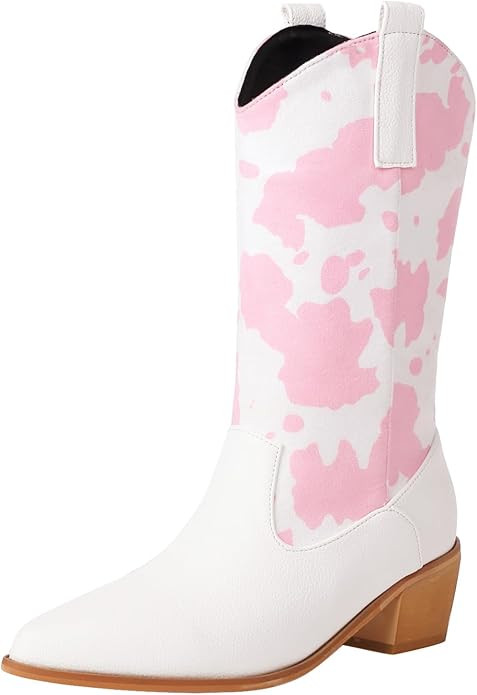 Cozivwaiy Women Mid Calf Cowboy Boots Chunky Heel Half Boot Cow Print Western Boots Plus size (US... | Amazon (US)