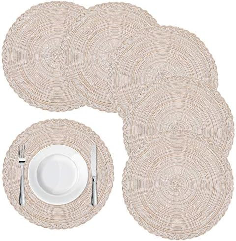 Homaxy Round Braided Placemats for Dining Table Set of 6 - Woven Heat Resistant Non-Slip Kitchen Tab | Amazon (US)