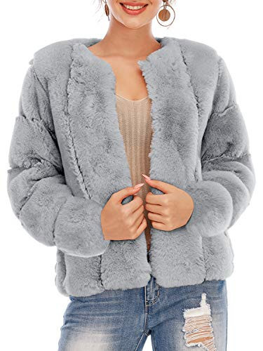 BerryGo Women's Long Sleeve Open Front Fuzzy Faux Fur Coat Grey S | Amazon (US)