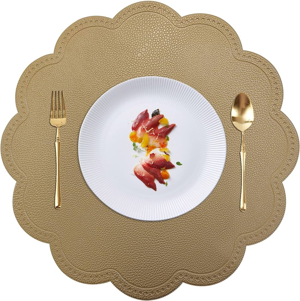 Round Placemats,PU Heat Insulation Stain Resistant Non-Slip Waterproof Dining Table Mats for Indo... | Amazon (US)