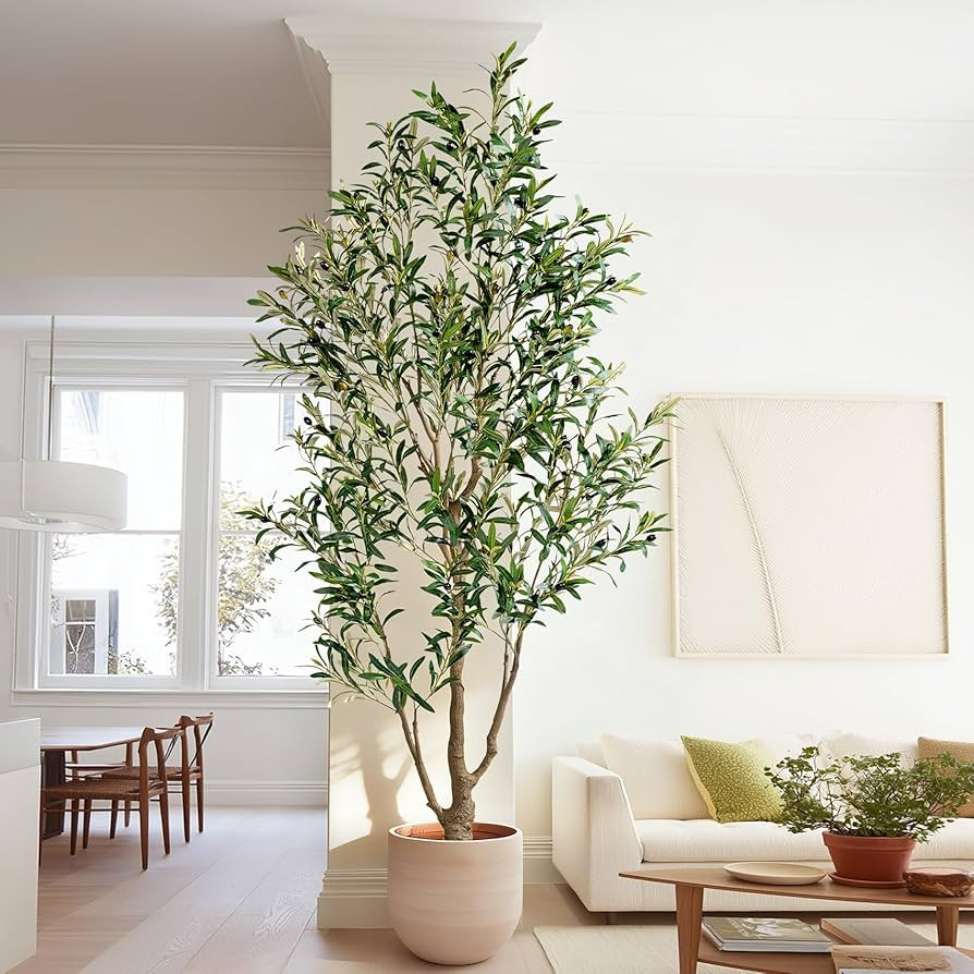 6FT Artificial Olive Tree with Realistic Leaves & Natural Trunk, Faux Silk Olive Plant in White P... | Amazon (US)
