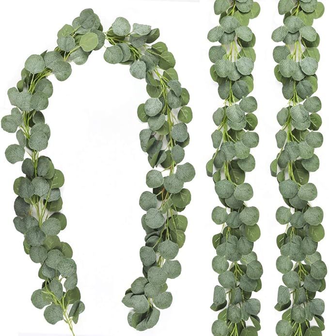 CEWOR 3 Packs Artificial Eucalyptus Leaves Garland Artificial Vines Faux Silver Dollar Greenery E... | Amazon (US)