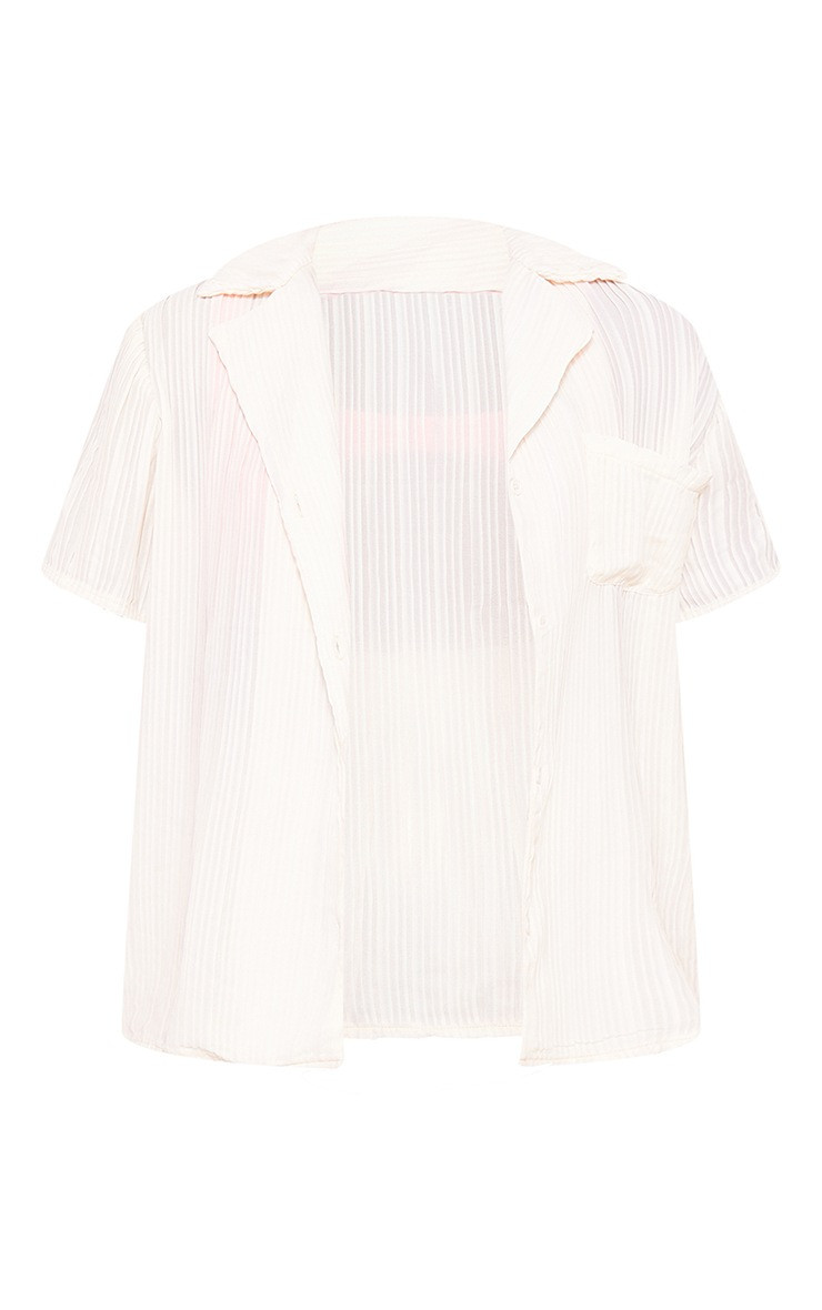 Pale Blue Chiffon Plisse Oversized Short Sleeve Shirt | PrettyLittleThing CAN