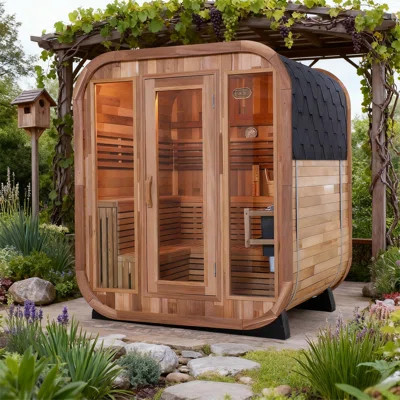 Outdoor Square Sauna, Patchwork Red Cedar Traditional Steam Sauna | Wayfair North America