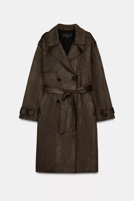 LONG FAUX SUEDE TRENCH COAT WITH BELT | Zara UK
