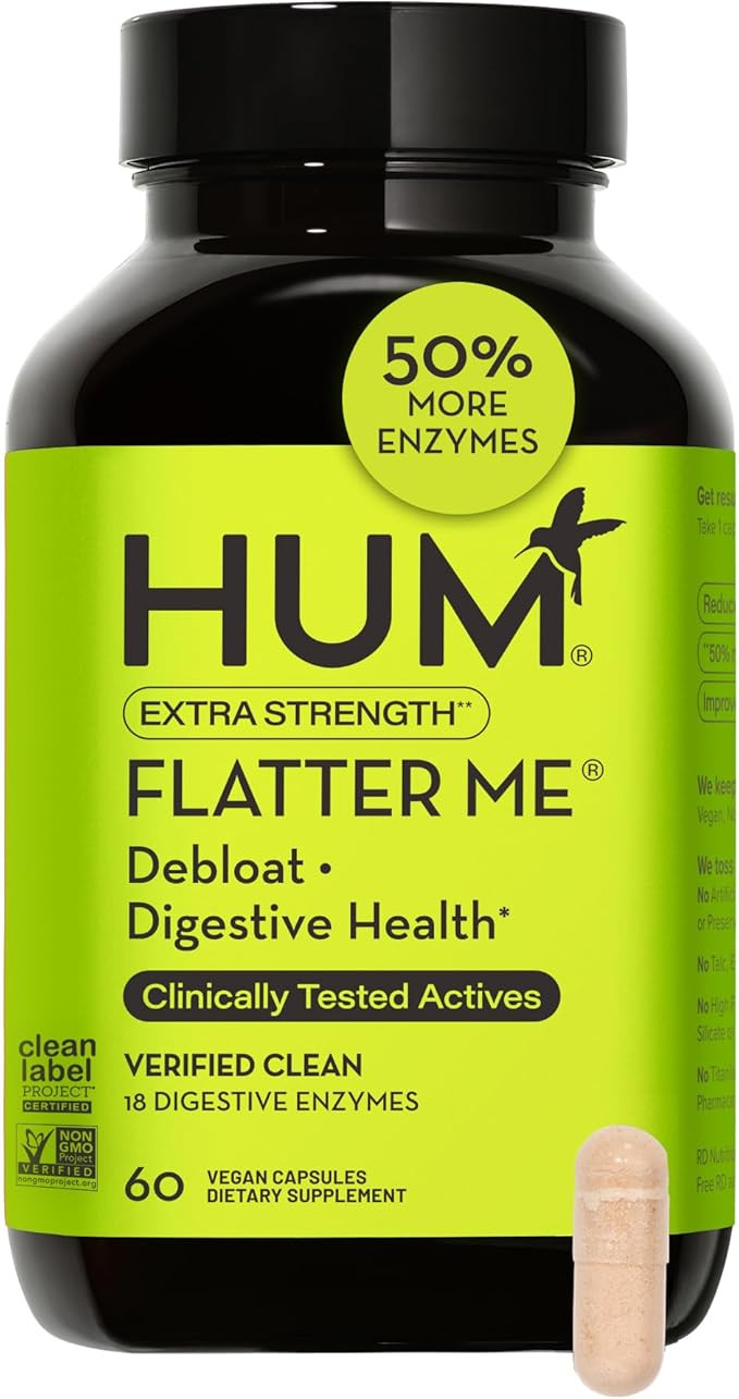 HUM Flatter Me Supplement for Daily Bloating - 18 Full Spectrum Digestive Enzymes to Support Food... | Amazon (US)