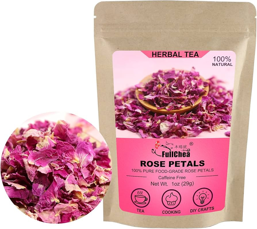 FullChea - Dried Rose Petals - 1oz/29g - Edible Flowers Real Rose Petals - Non-GMO - Caffeine-fre... | Amazon (US)