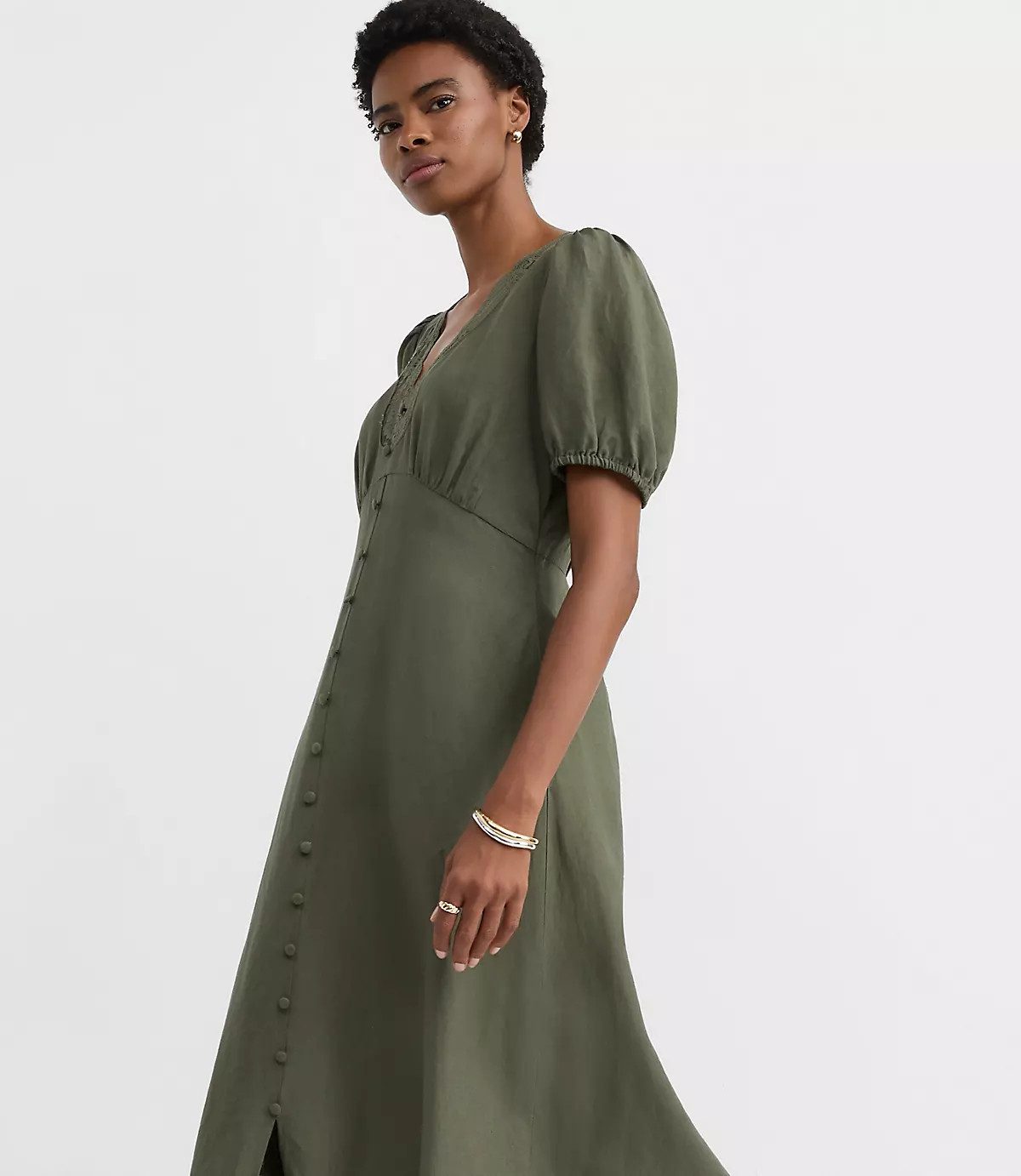 Lace Trim Linen Blend Midi Dress | LOFT