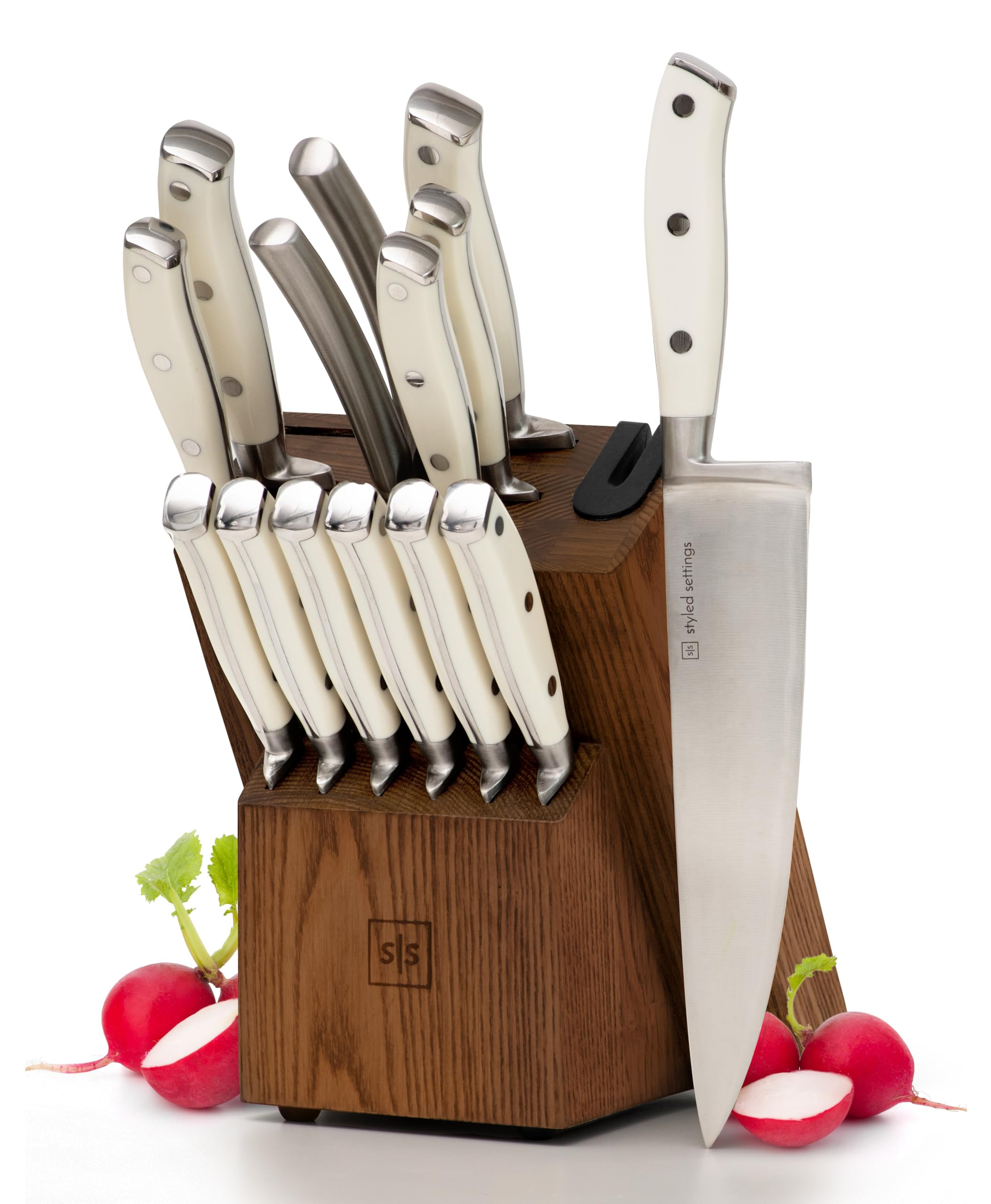 White Knife Set with Block – 14-Piece Forged Stainless Steel Knives with Triple Rivet Handles, ... | Amazon (US)