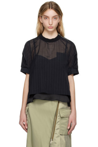 sacai - Navy Striped Blouse | SSENSE