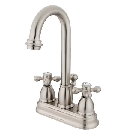 Kingston Brass KB3618AX Satin Nickel Restoration Centerset Bathroom Faucet with Pop-Up Drain Assembl | Build.com, Inc.