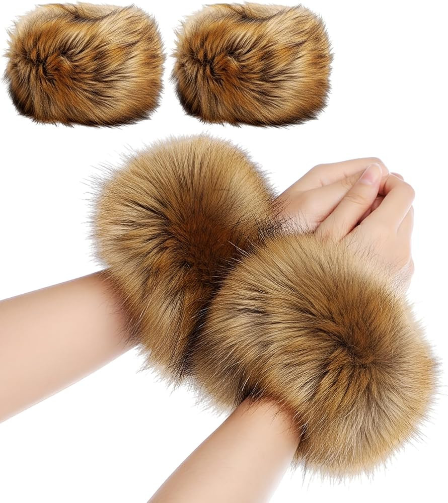 SATINIOR 2 Pairs Faux Fur Short Wrist Cuffs Women's Winter Fuzzy Wrist Cuffs Arm Leg Warmers for ... | Amazon (US)