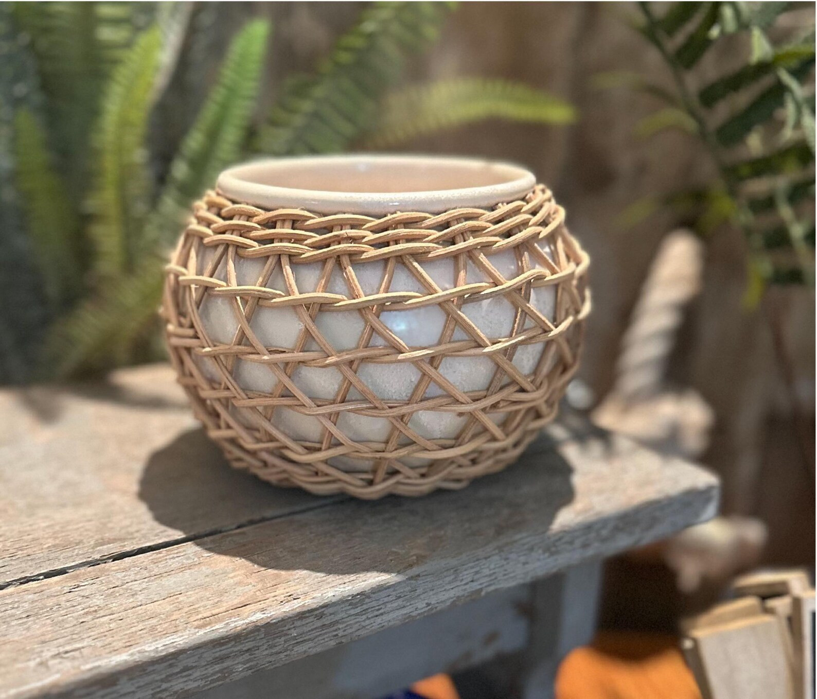 Rattan Ceramic Planter White, White Pot With Woven Rattan Wrap, Coastal Home Decor, Cottagecore P... | Etsy (US)