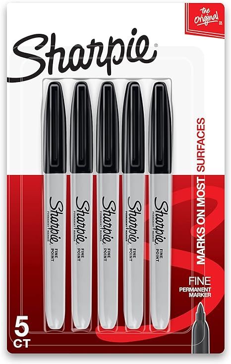 Sharpie Permanent Markers, Fine Point, Black, 5 Count | Amazon (US)