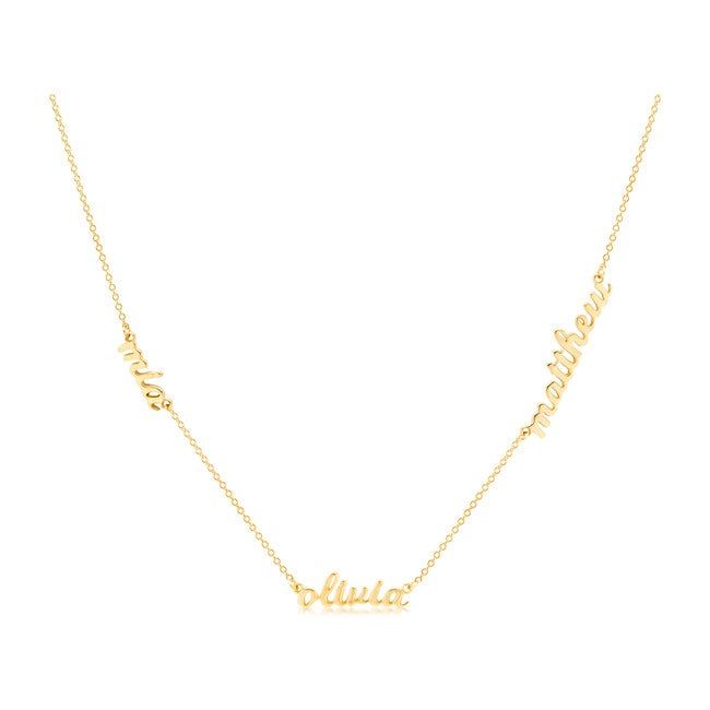 Tiny Tags - (Gold Script Nameplate Necklace, 3 Names, One Size) Maisonette | Maisonette